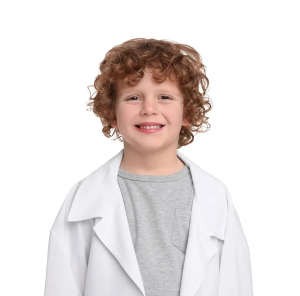 Portret Chłopca Mundurze Medycznym Białym Tle — Zdjęcie stockowe