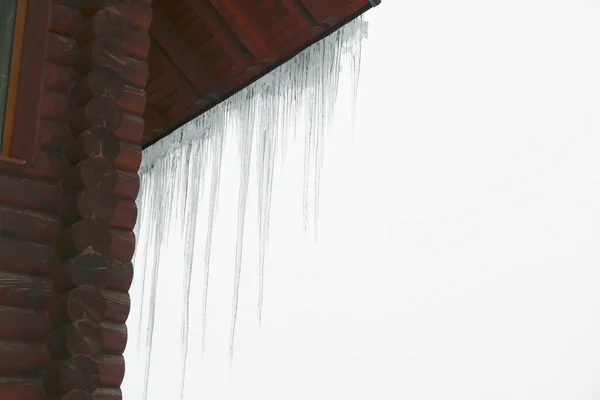House Icicles Roof Space Text Winter Season — Stock Photo, Image