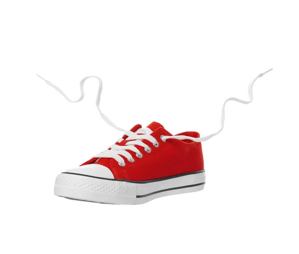 Röd Klassisk Gammaldags Sneaker Isolerad Vitt — Stockfoto