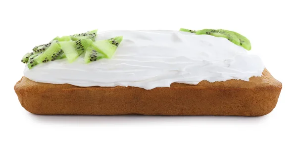 Heerlijke Zelfgemaakte Yoghurt Taart Met Kiwi Room Witte Achtergrond — Stockfoto