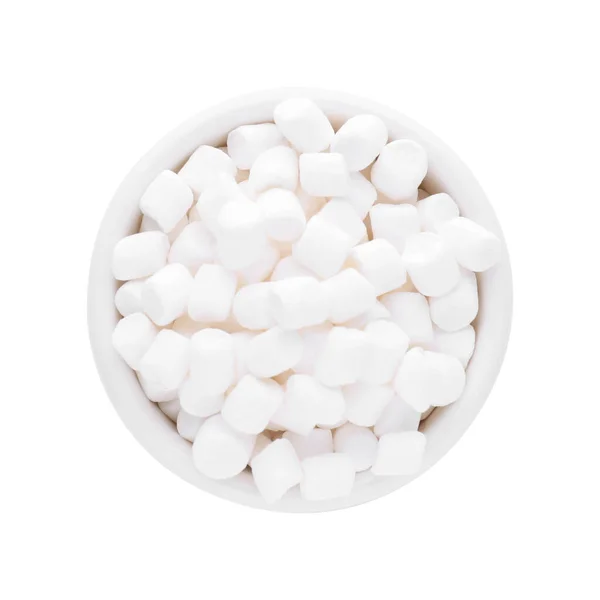 Taça Deliciosos Marshmallows Inchados Isolados Branco Vista Superior — Fotografia de Stock