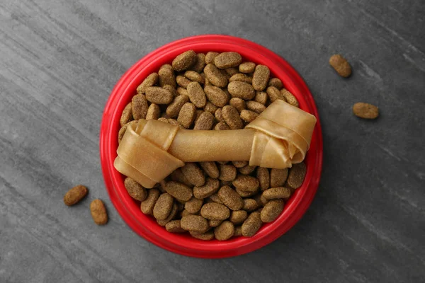 Dry Dog Food Treat Chew Bone Textured Background Flat Lay — Stock Photo, Image