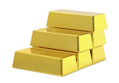 Stack of shiny gold bars isolated on white