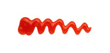 Lezzetli ketçap lekesi beyaza izole edilmiş, üst manzara. Domates sosu.