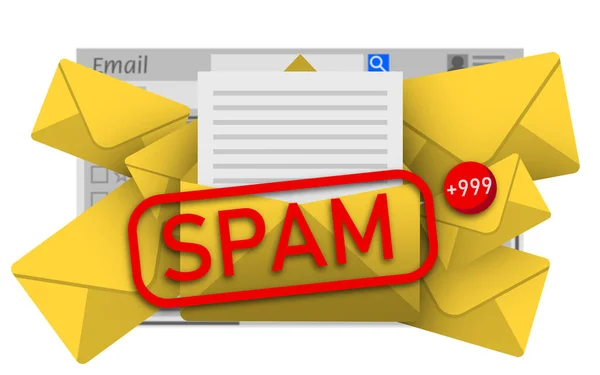 用垃圾邮件警告消息说明电子邮件应用程序接口 — 图库照片
