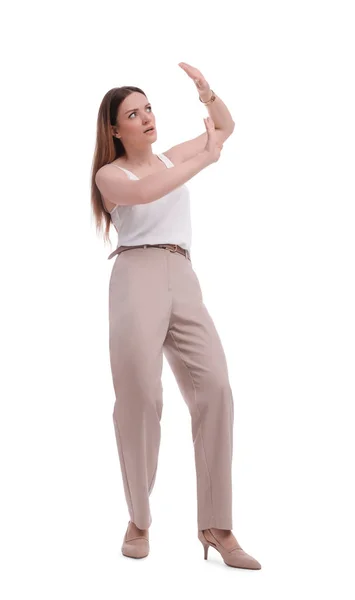 Beautiful Adult Businesswoman Posing White Background — Stock Photo, Image
