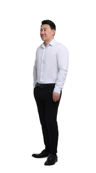 Homme Affaires Vêtements Formels Posant Sur Fond Blanc — Photo