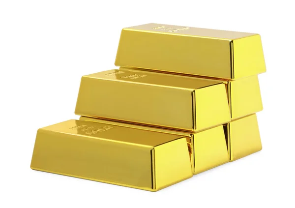 Stack Shiny Gold Bars Isolated White — Stock fotografie