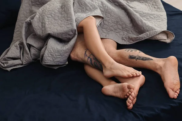 Passionate Couple Having Sex Bed Closeup Legs — Stock Photo, Image