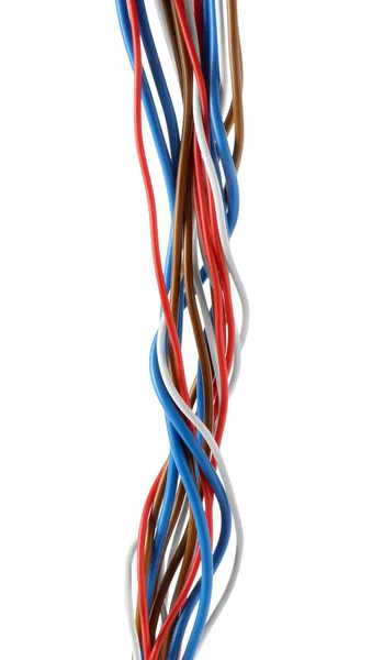 Beyazda Izole Edilmiş Yeni Renkli Elektrik Kabloları — Stok fotoğraf