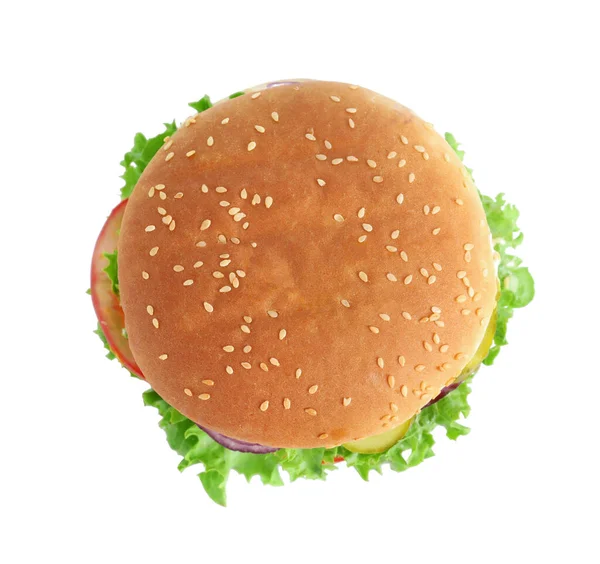 Ένα Νόστιμο Burger Μαρούλι Απομονώνονται Λευκό Κορυφαία Άποψη — Φωτογραφία Αρχείου