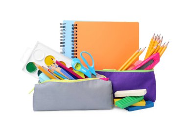 Many different school stationery isolated on white