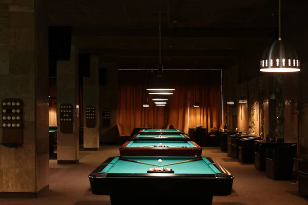 Billiard Tables Balls Cues Club — Stock fotografie