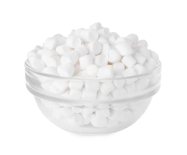 Tigela Deliciosos Marshmallows Inchados Isolados Branco — Fotografia de Stock