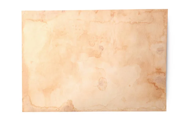 Beyaz Arkaplan Üzerine Eski Parşömen Kağıdı Üst Görünüm — Stok fotoğraf