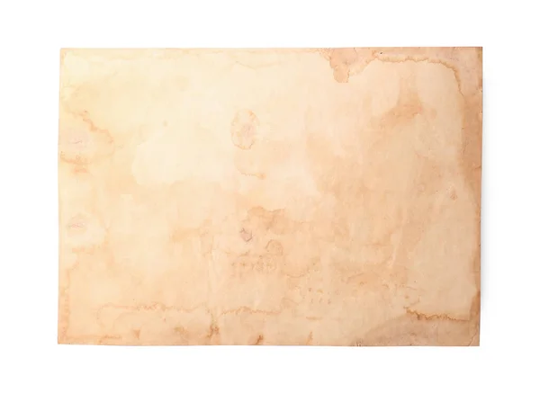 Beyaz Arkaplan Üzerine Eski Parşömen Kağıdı Üst Görünüm — Stok fotoğraf