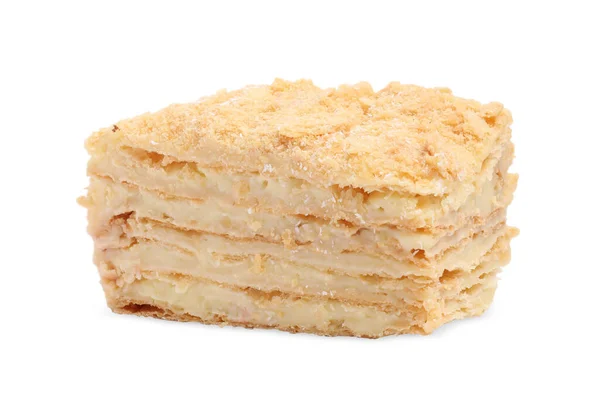 Pedazo Delicioso Pastel Napoleón Aislado Blanco — Foto de Stock