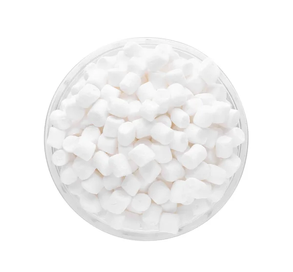 Ciotola Deliziosi Marshmallow Gonfi Isolati Bianco Vista Dall Alto — Foto Stock