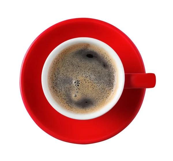 Красная Чашка Ароматным Кофе Изолированы Белом Вид Сверху — стоковое фото