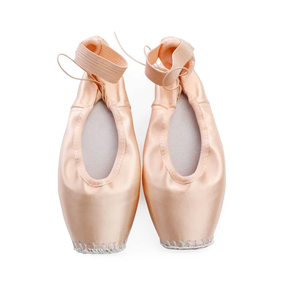 Hermosos Zapatos Ballet Beige Aislados Blanco Vista Superior —  Fotos de Stock