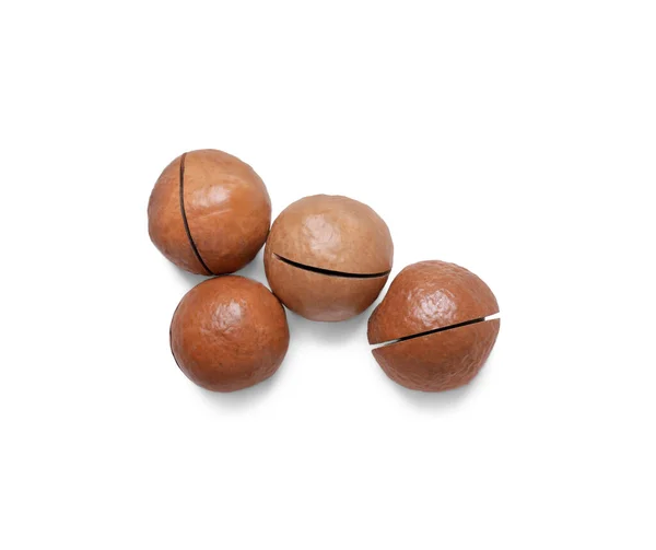 Lahodné Organické Macadamia Ořechy Izolované Bílém Pohled Shora — Stock fotografie