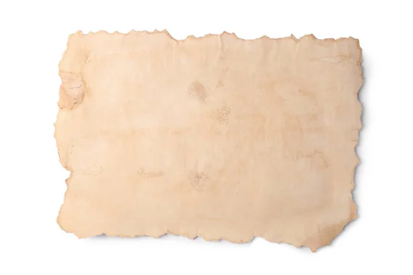Arkusz Starego Pergaminu Białym Tle Widok Góry — Zdjęcie stockowe