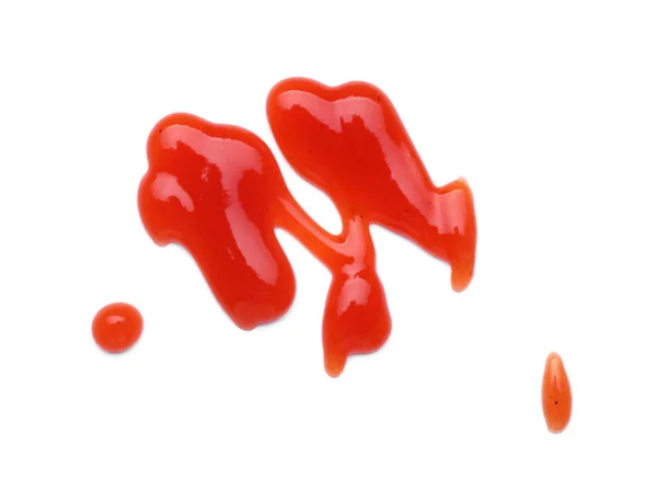 Esfregaço Ketchup Saboroso Isolado Branco Vista Superior Molho Tomate — Fotografia de Stock