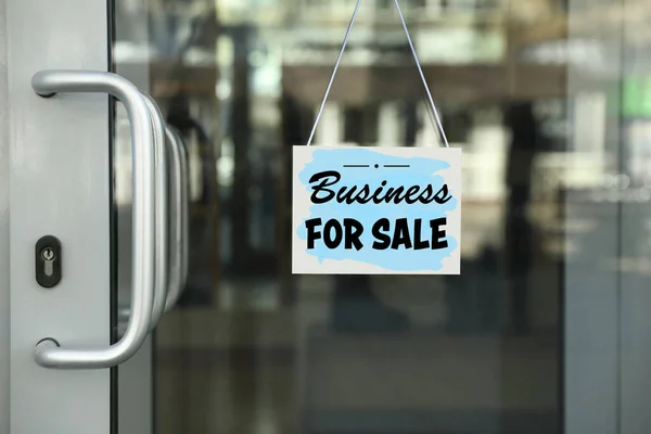Light Blue Sign Business Sale Hanging Glass Door — Stock Photo, Image