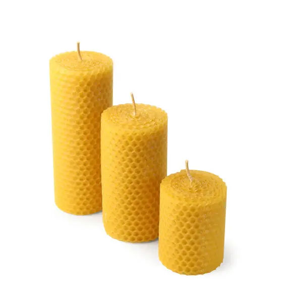 Stylish Elegant Beeswax Candles Isolated White Royaltyfria Stockbilder