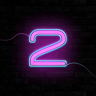 Tuğla duvarda parlayan neon 2 işareti