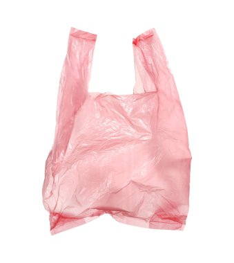 Bir pembe plastik torba beyaza izole edilmiş.