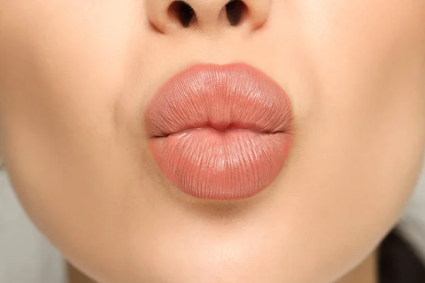 Closeup View Woman Nude Lipstick — Stock Photo, Image