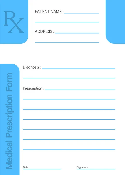 列有空白字段 病人姓名 日期及签名 的医生处方表格 — 图库照片