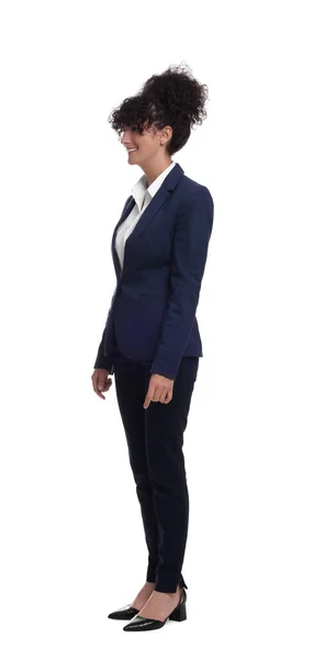 Junge Geschäftsfrau Anzug Steht Auf Weißem Hintergrund — Stockfoto