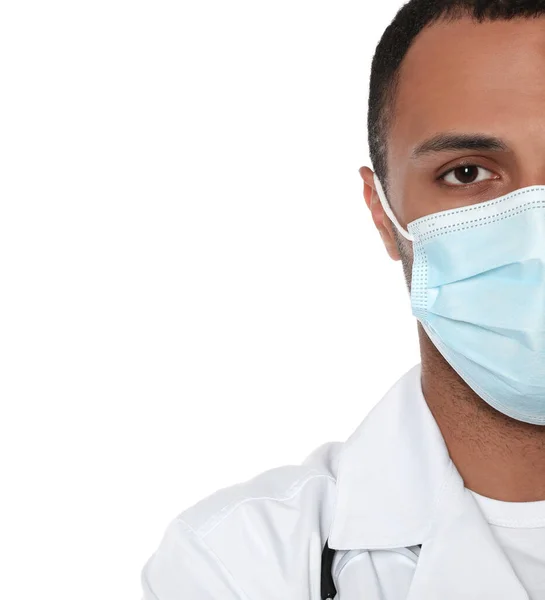 Medico Assistente Medico Infermiere Con Maschera Protettiva Sfondo Bianco Primo — Foto Stock