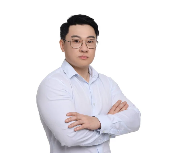 Geschäftsmann Formeller Kleidung Mit Brille Auf Weißem Hintergrund — Stockfoto
