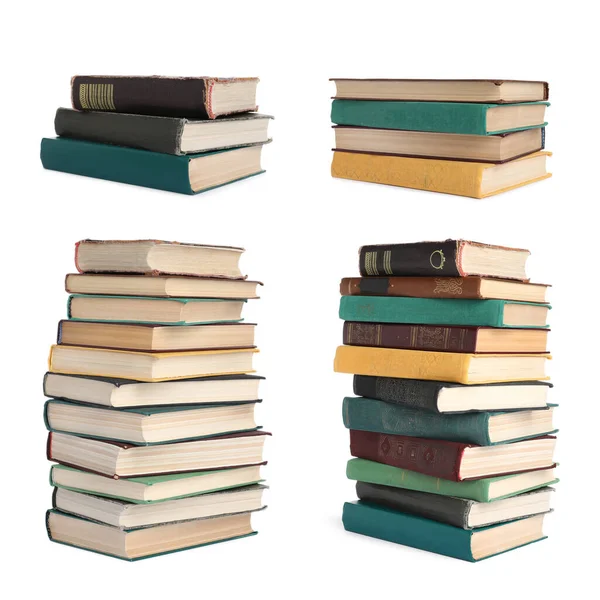Set Gestapelter Bücher Isoliert Auf Weiß — Stockfoto