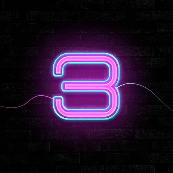 Glowing Neon Number Sign Brick Wall — Stock Photo, Image