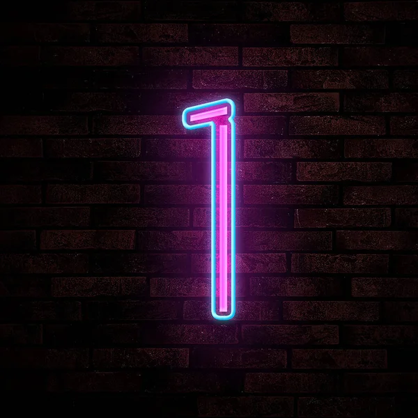 Glowing Neon Number Sign Brick Wall — Stock Photo, Image