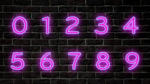 Zářící Neonové Číslice Cihlové Zdi — Stock fotografie