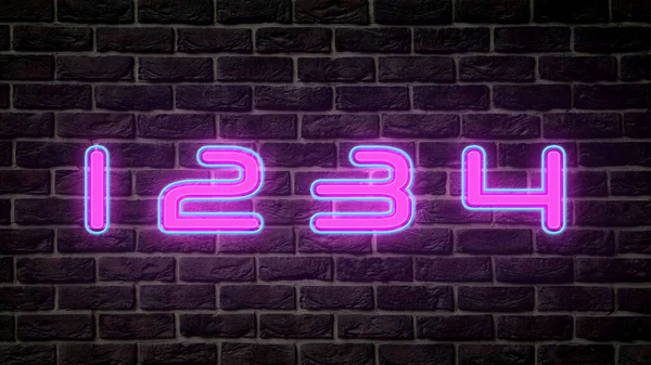 Glowing Neon Number Signs Brick Wall — Stock Photo, Image