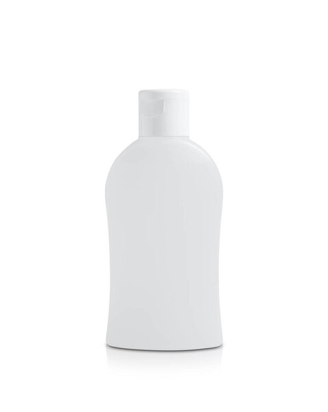 Bottle with cosmetic product on white background