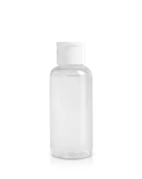 Botol Transparan Dengan Produk Kosmetik Pada Latar Belakang Putih — Stok Foto