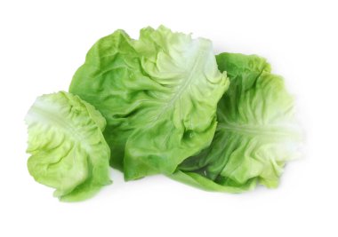 Taze yeşil marul yaprakları beyaz üzerine izole, üst manzara