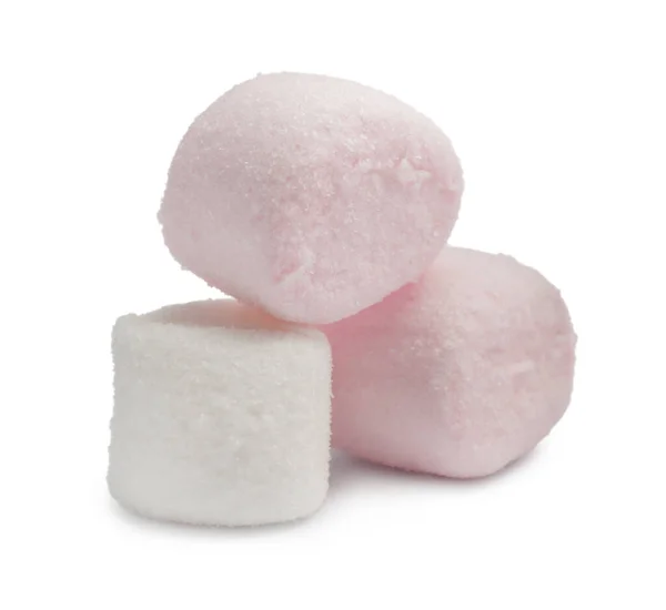 Heerlijke Zoete Gezwollen Marshmallows Witte Achtergrond — Stockfoto