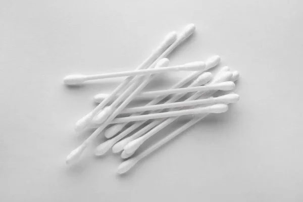 Heap Clean Cotton Buds White Background Top View — Stock Photo, Image