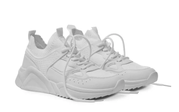 Een Paar Stijlvolle Sneakers Geïsoleerd Wit — Stockfoto