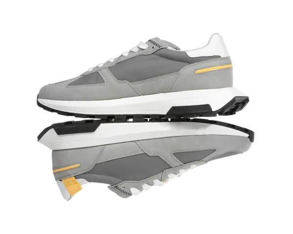 Pair Stylish Grey Sneakers Isolated White — Stock Photo, Image