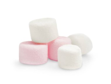 Pile of delicious sweet marshmallows on white background