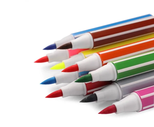 Many Bright Colorful Markers Isolated White — Stock Photo, Image